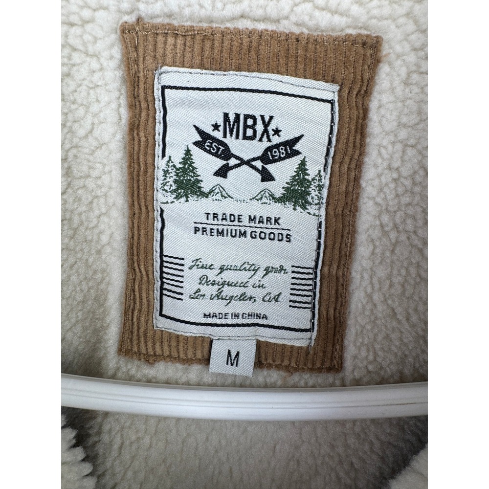 MBX Corduroy Sherpa Lined Trucker Jacket Men's Medium Tan Beige Cozy Western - Picture 3 of 6